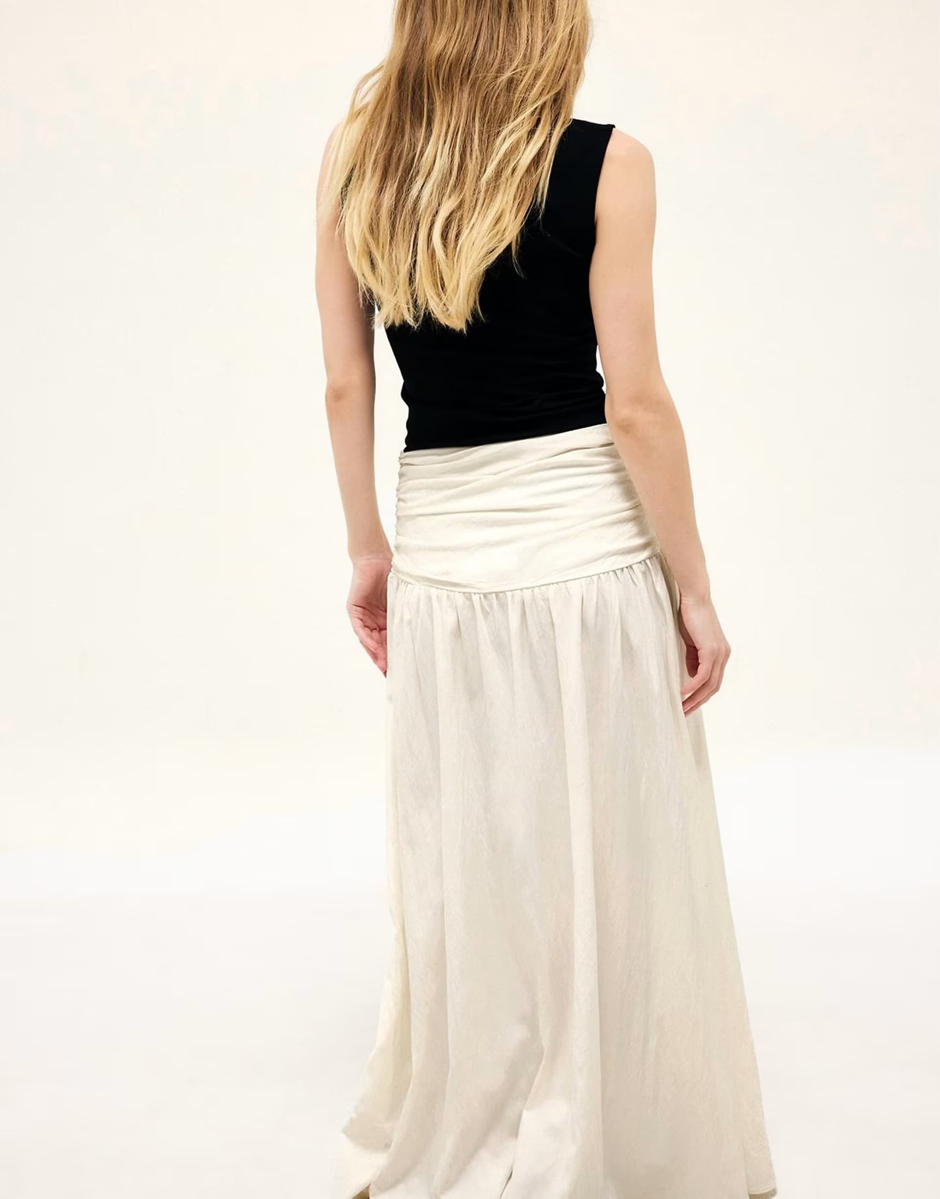 ASOS NA-KD Ruched waist maxi skirt in cream