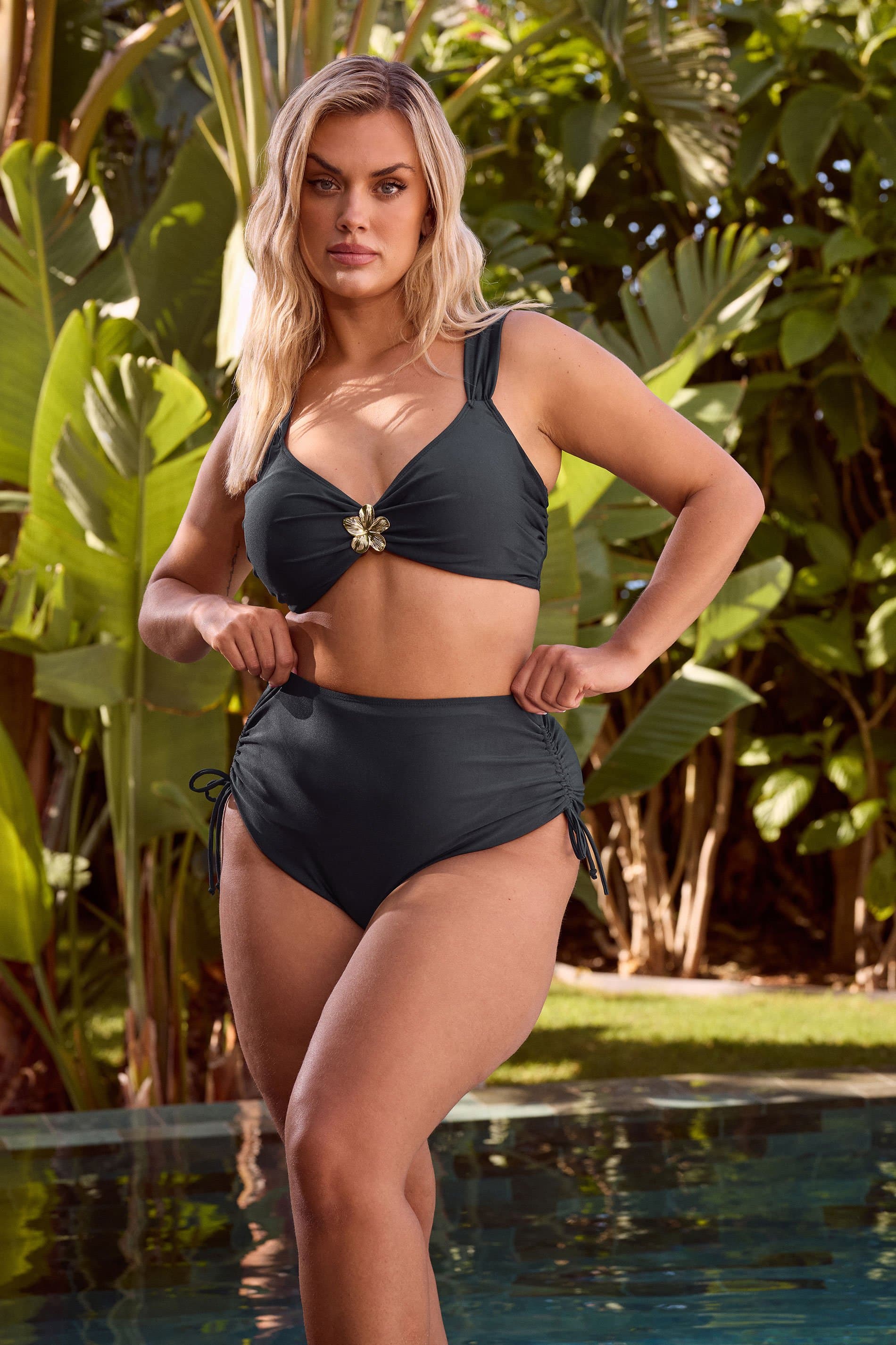 Yours Plus Size Navy Blue Flower Detail Bikini Top
