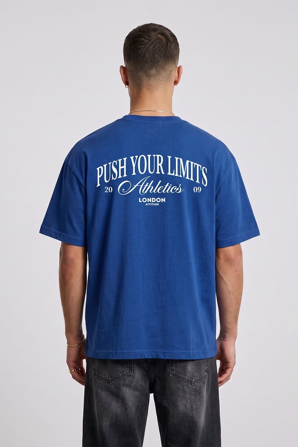 LONDON ATTITUDE LONDON ATTITUDE Men's Push Your Limits Oversized Heavyweight T-Shirt in Royal
