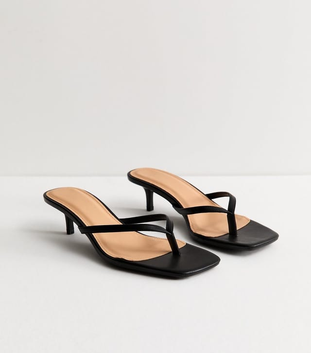 New Look Women's Truffle Black Faux Leather Toe Post Heeled Sandals New Look - 3