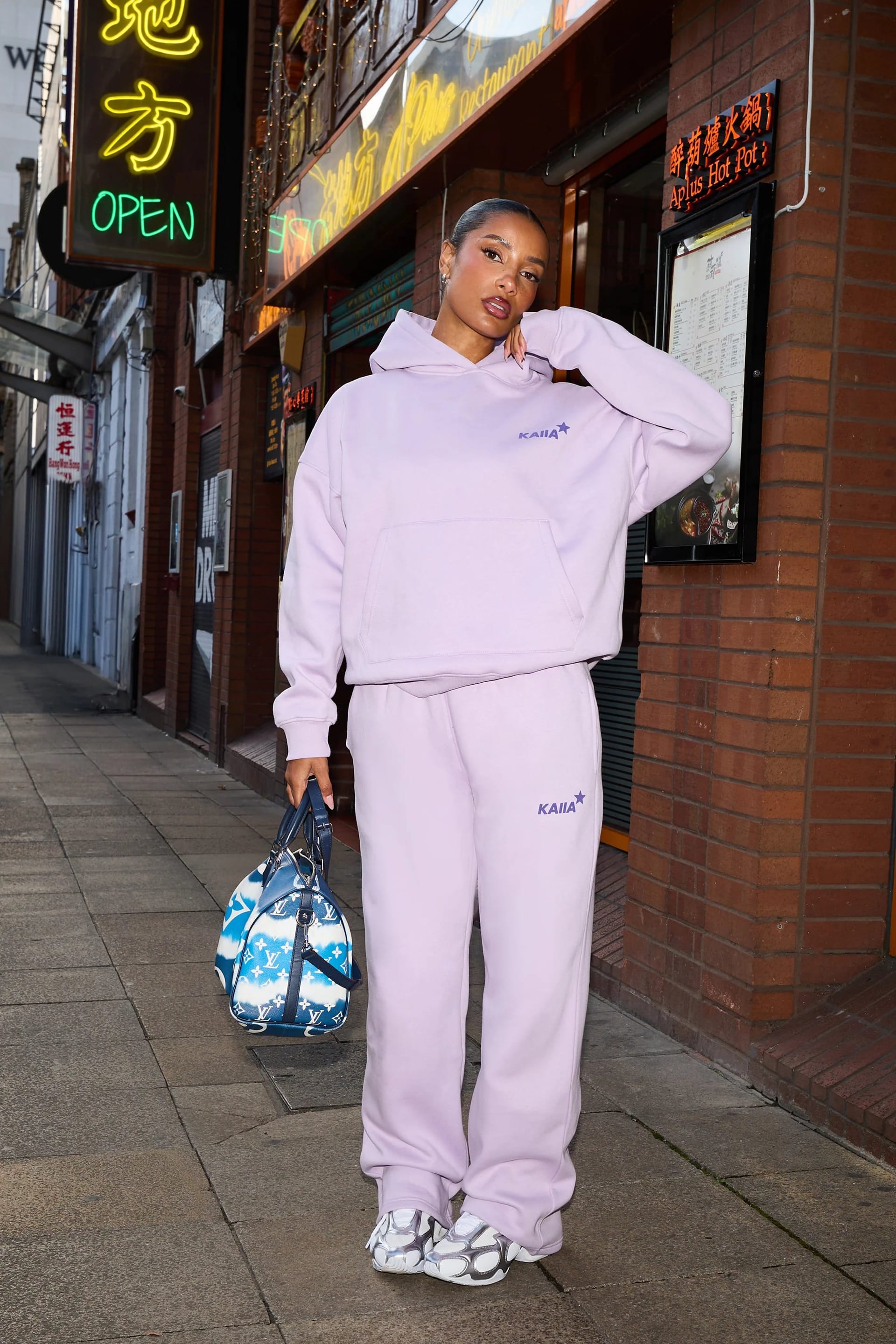 Kaiia Lilac & Royal Purple Logo Wide Leg Joggers
