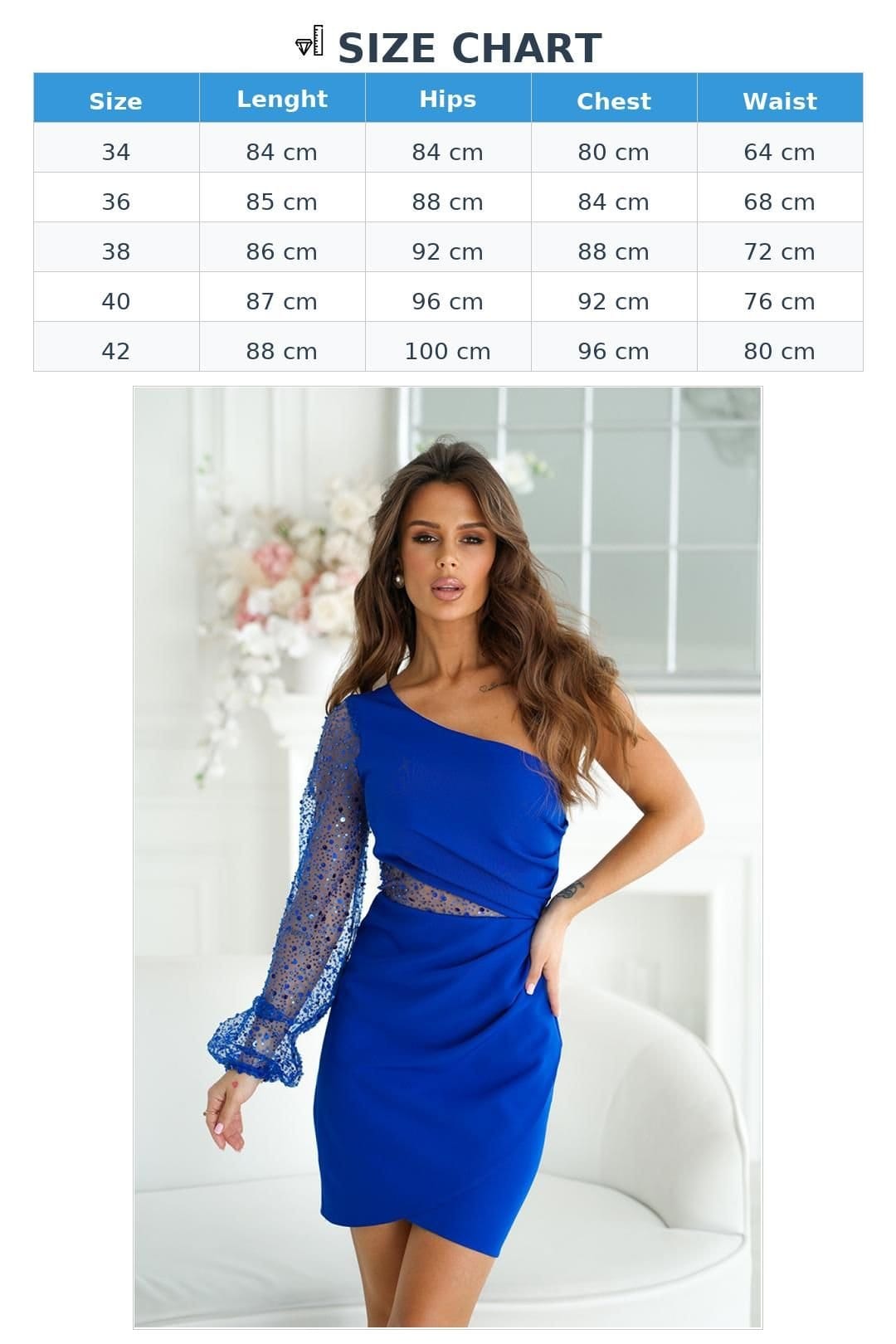 Love Lace Love Lace Women's Asymmetric One Shoulder Sequin Mini Dress in Blue - 4