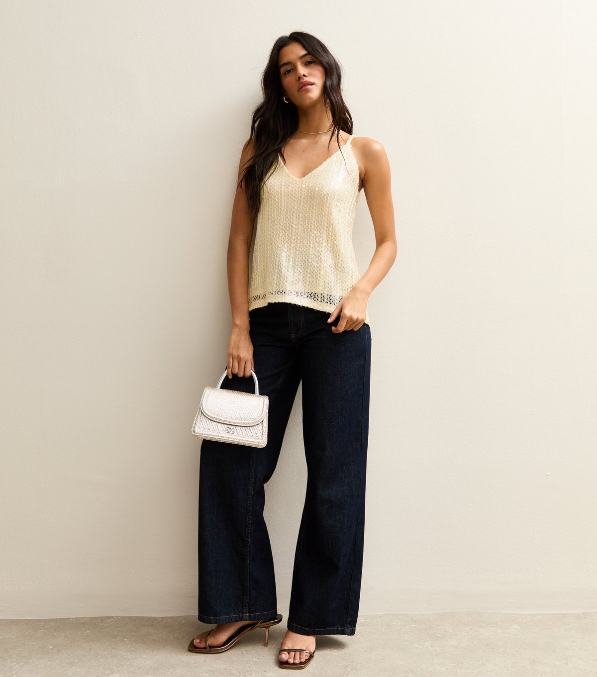 Gini London Women's Cream Sequin V-Neck Cami Top Gini London New Look - 2