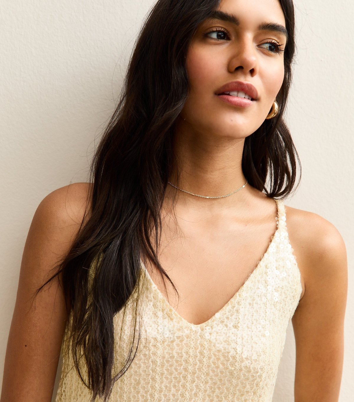 Gini London Women's Cream Sequin V-Neck Cami Top Gini London New Look - 3