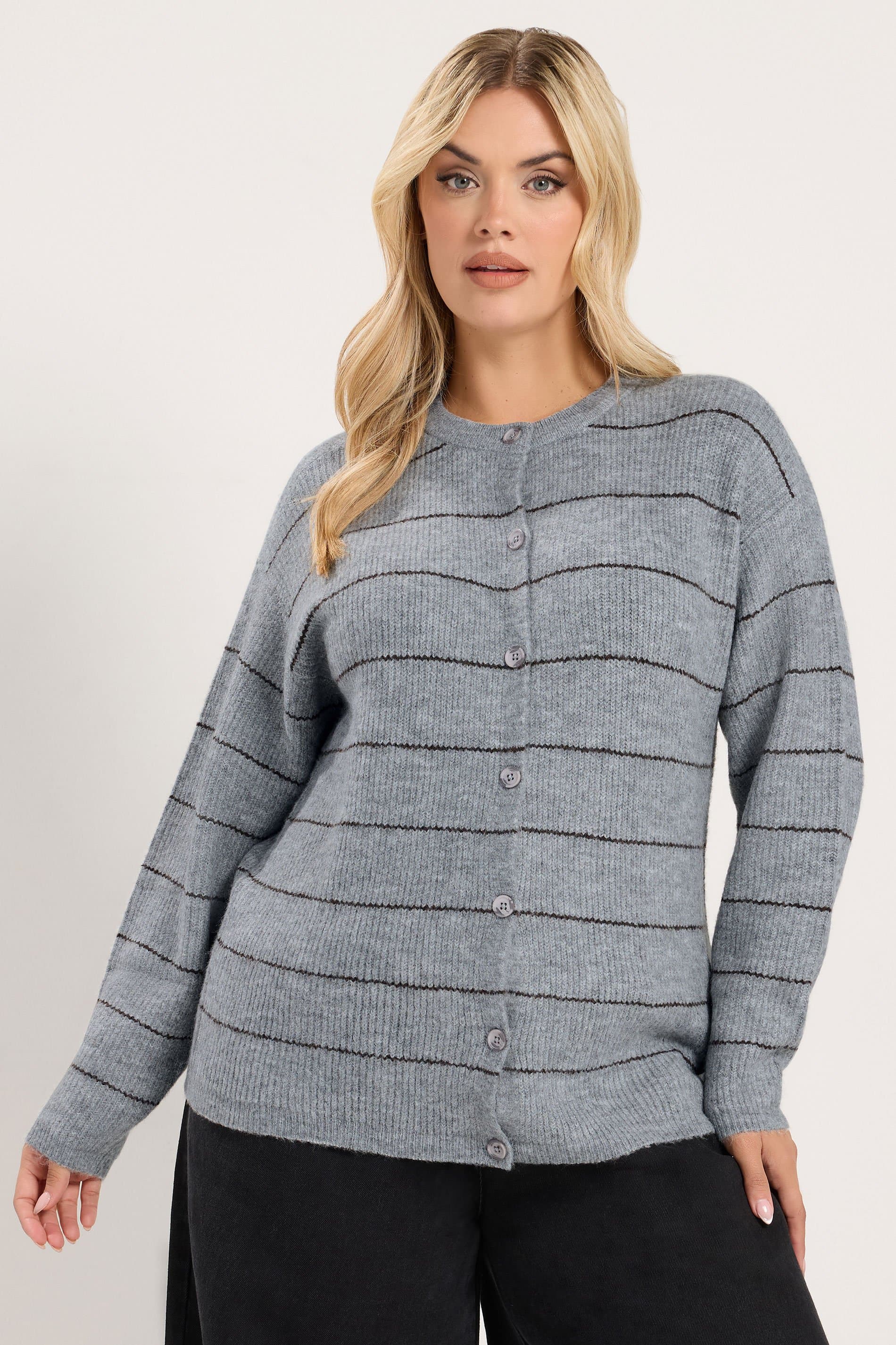 Yours Plus Size Grey Stripe Cardigan