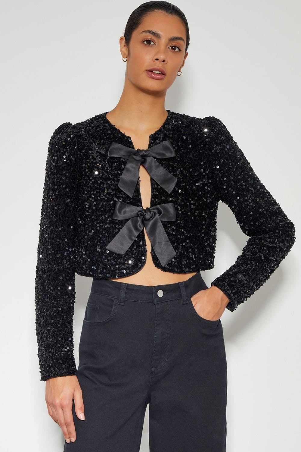 Monsoon Monsoon Women's Belinda Bow Sequin Jacket Black