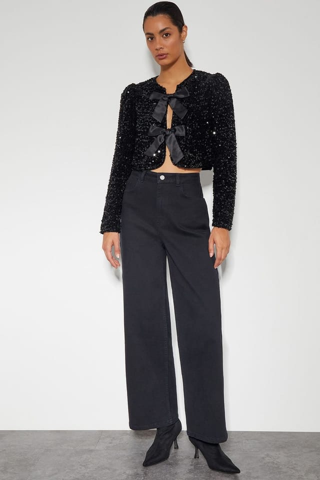 Monsoon Monsoon Women's Belinda Bow Sequin Jacket Black - 2