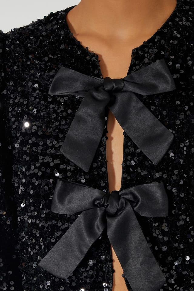 Monsoon Monsoon Women's Belinda Bow Sequin Jacket Black - 3