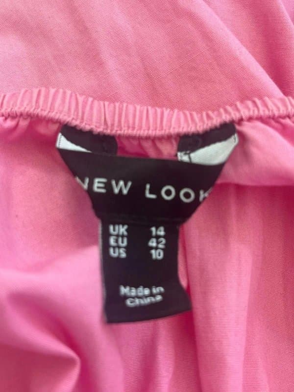 New Look New Look Fit & Flare Summer Dress Size 14Womens EU42 Pink Cotton Tie Up Strappy