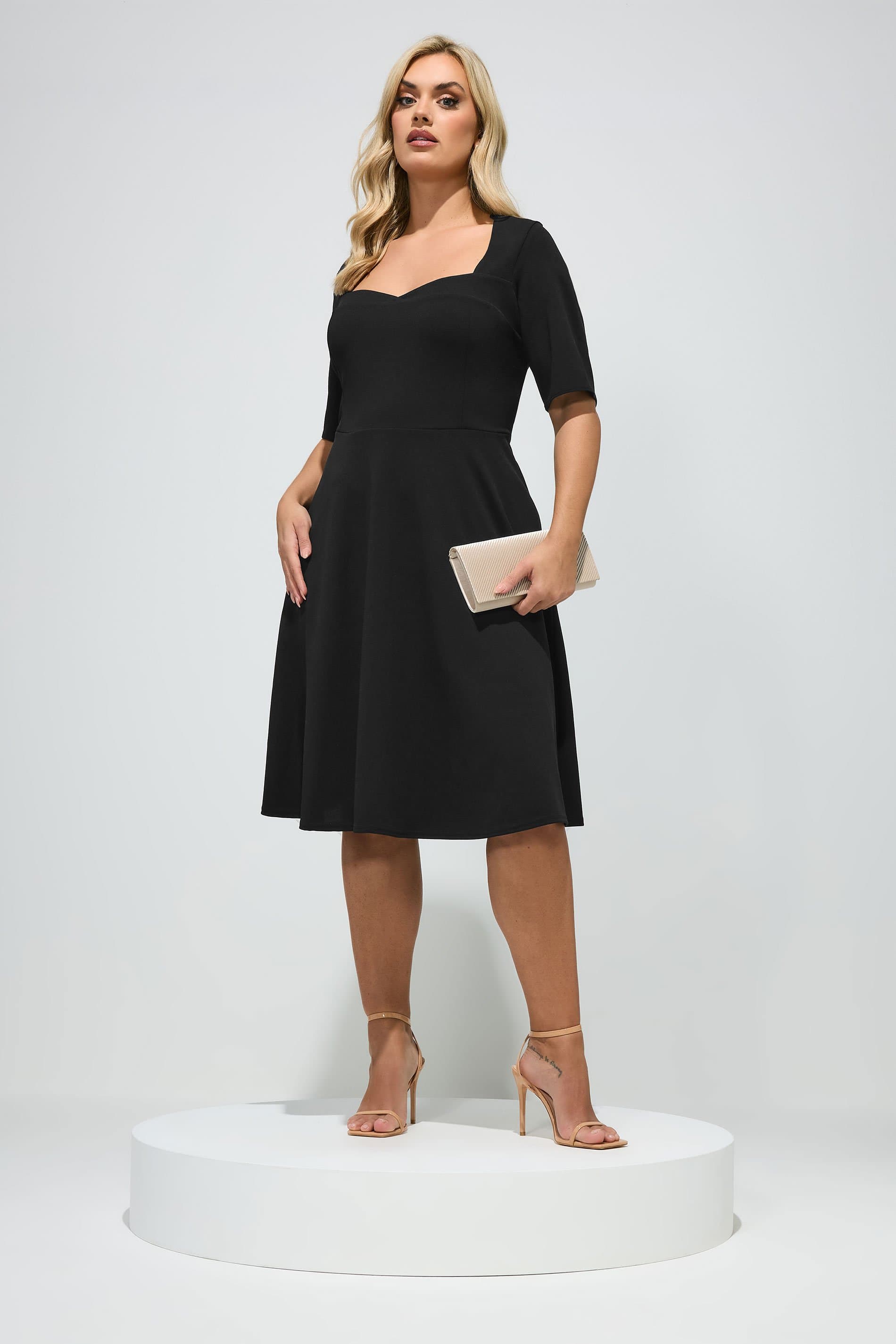 Yours London Plus Size Black Panel Skater Dress