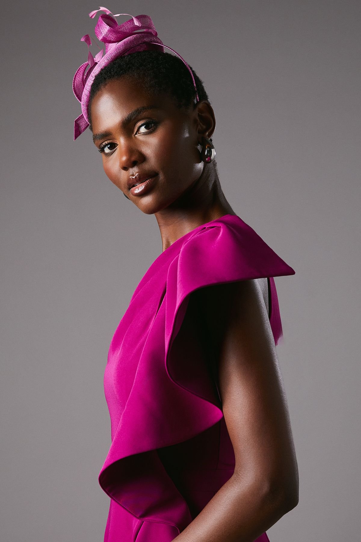 Coast Coast Women's One Shoulder Crepe Ruffle Midi Dress in Berry - 4