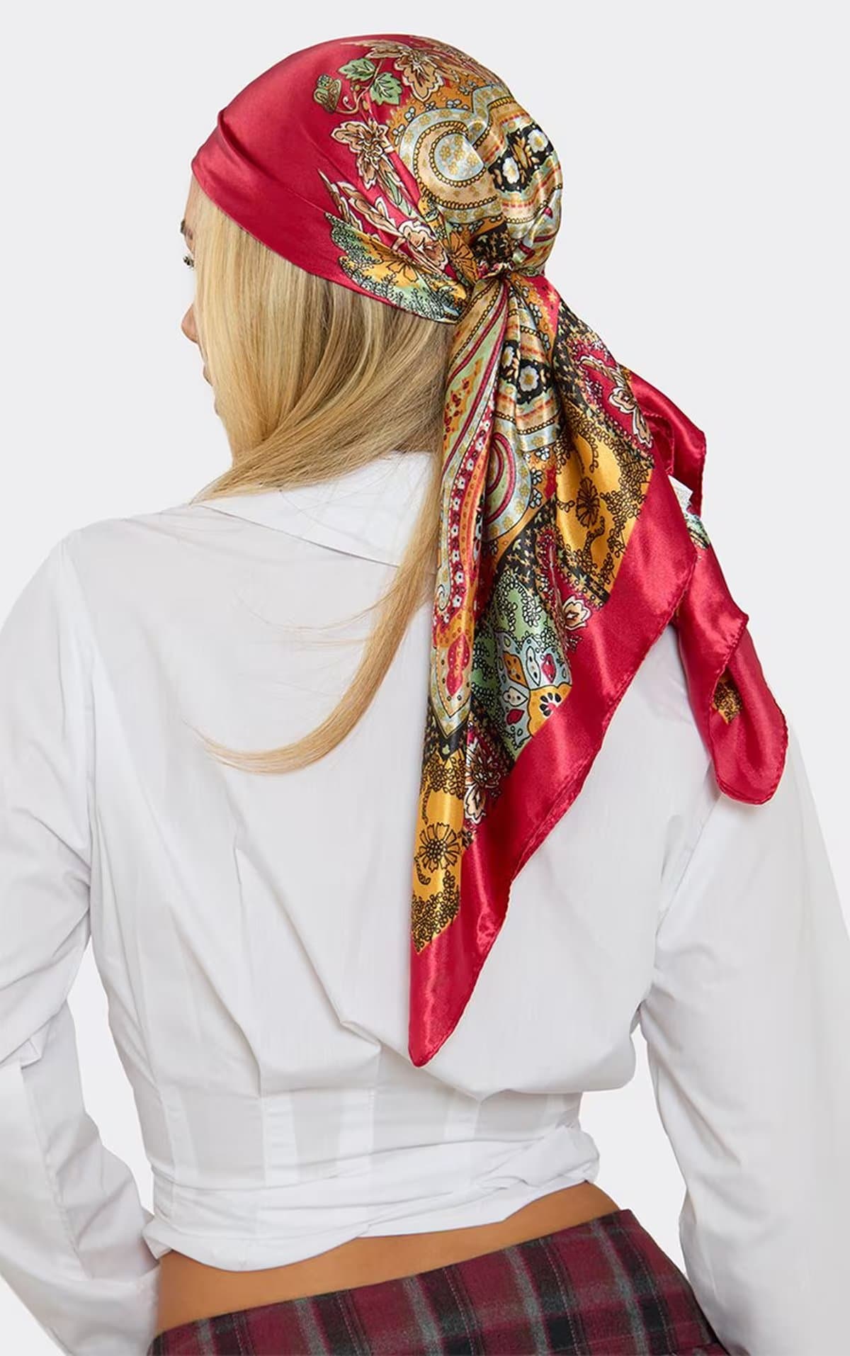 EGO Bandana Headscarf In Red Printed Satin, Women's Size UK 0