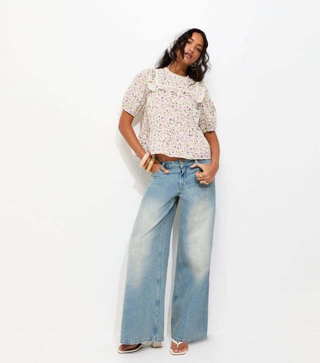 New Look Women's Cream Floral Lace Yoke Puff Sleeve Blouse New Look - 3