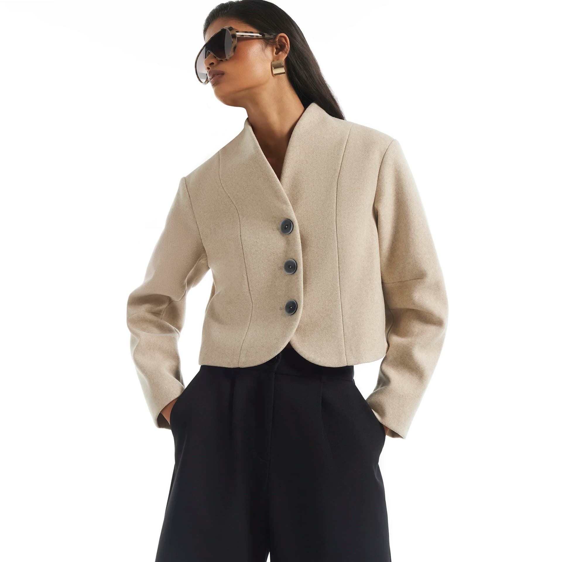 River Island River Island Womens Cream Button Front Jacket