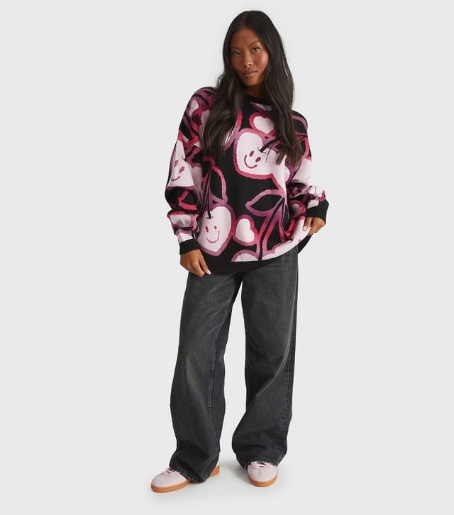 Skinnydip Women's Black Cherry Pattern Jumper Skinnydip New Look - 2