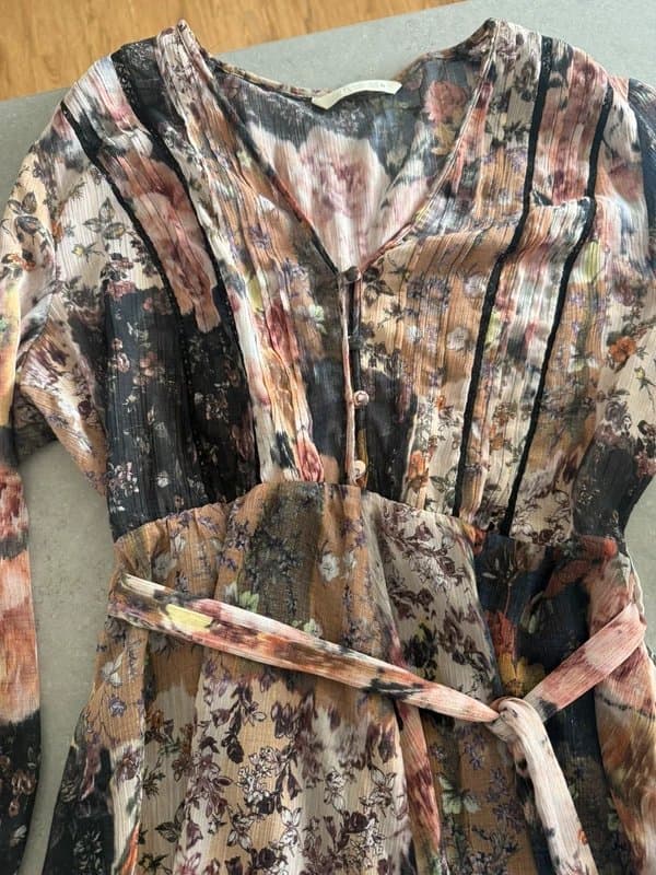 Zara Floral Boho Chiffon Dress with Tie Belt - FairyCore