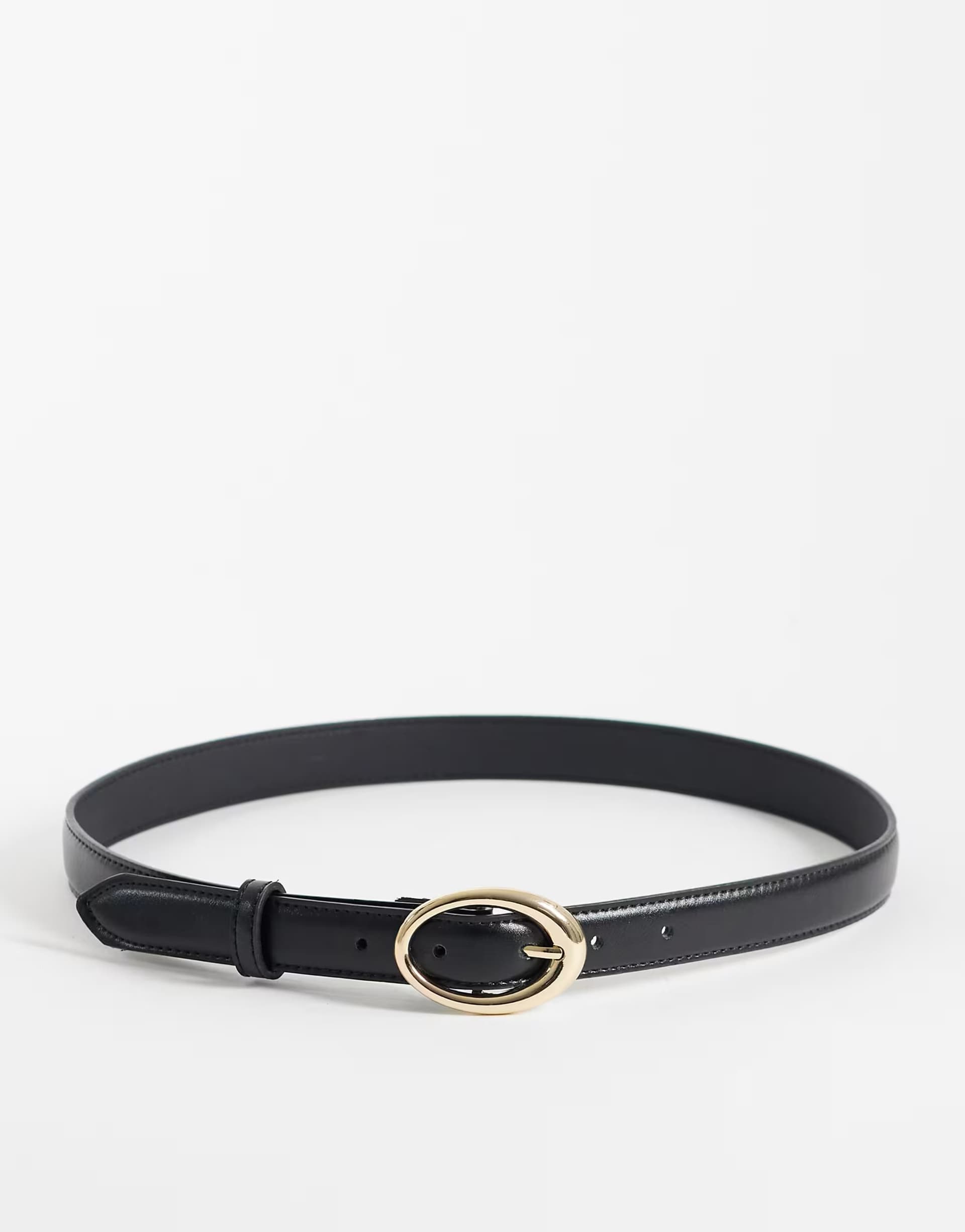 ASOS ASOS Black Faux Leather Slim Belt with Oval Buckle