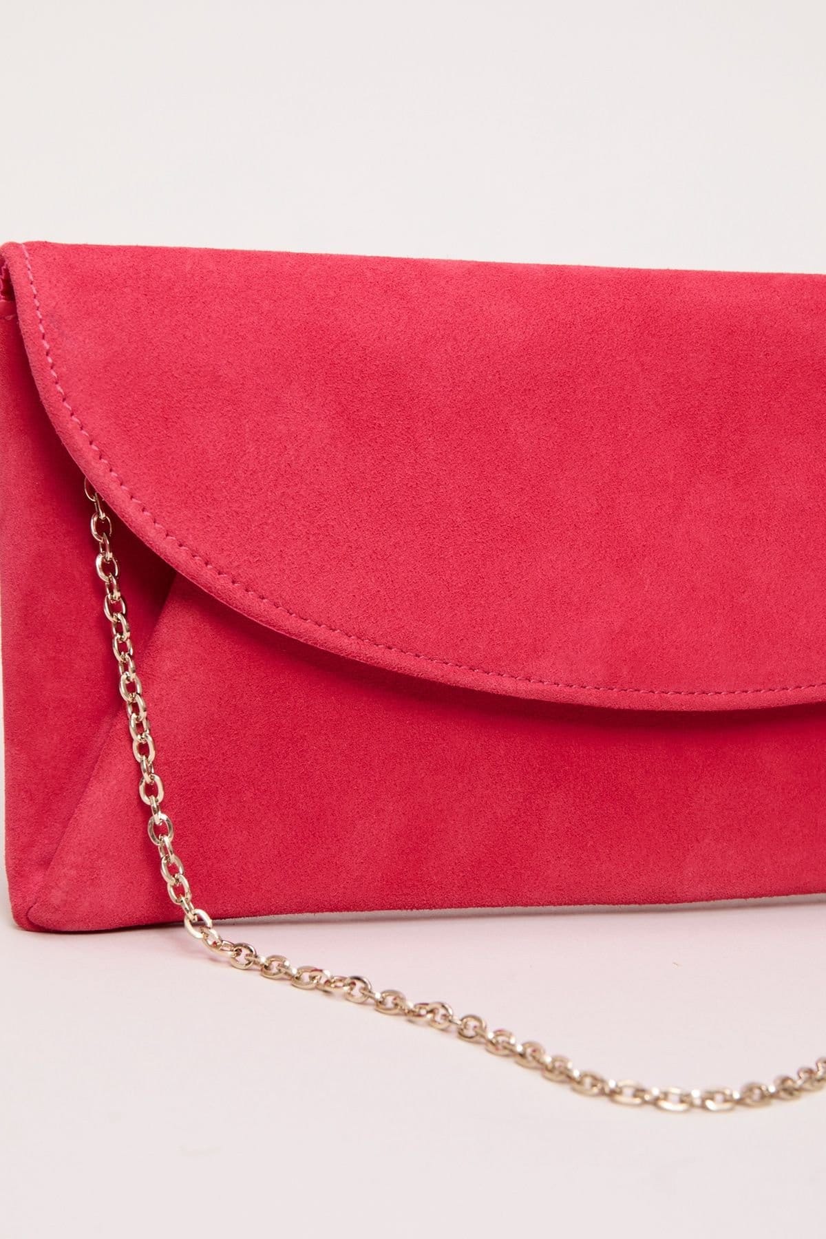 Phase Eight Phase Eight Women's Suede Envelope Chain Strap Clutch in Cerise - 4