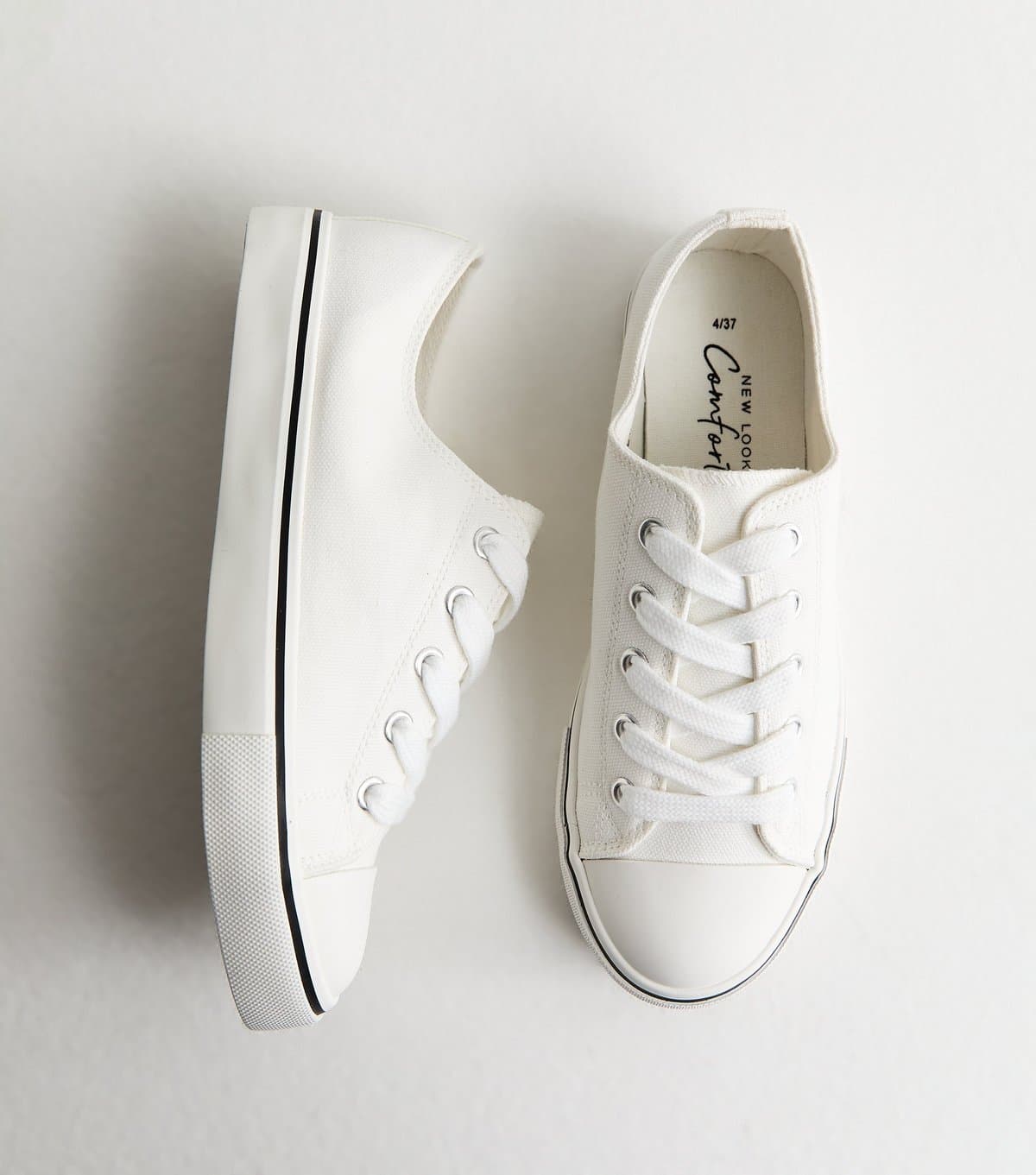 New Look Women's White Canvas Lace Up Trainers Vegan New Look