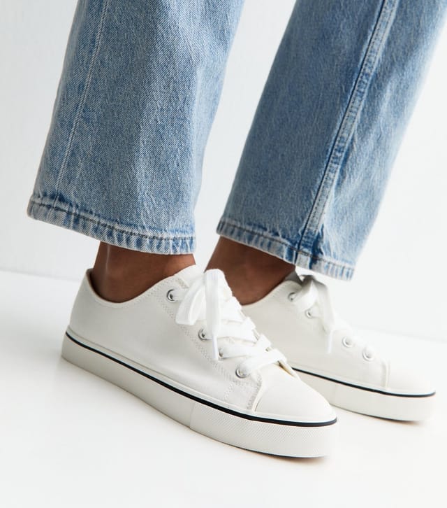 New Look Women's White Canvas Lace Up Trainers Vegan New Look - 2