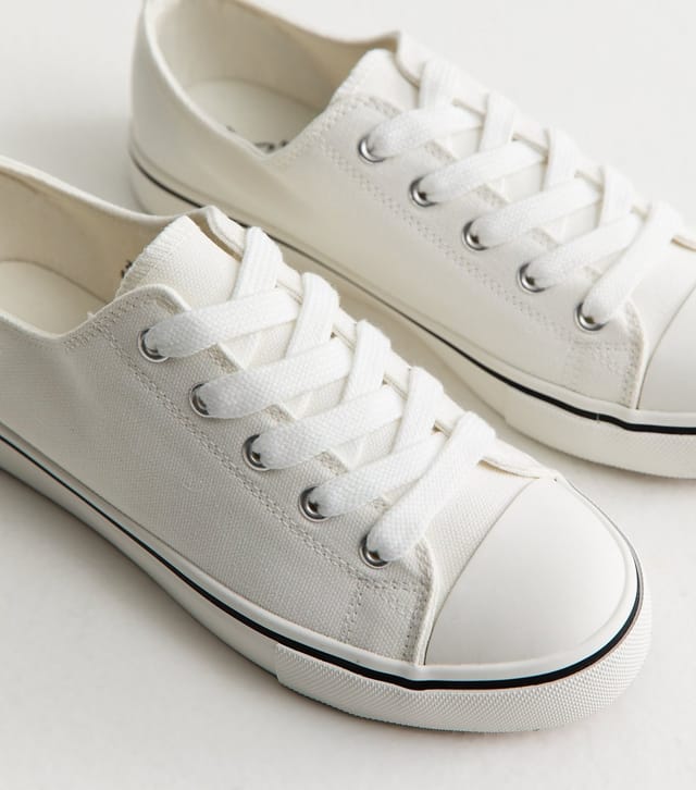 New Look Women's White Canvas Lace Up Trainers Vegan New Look - 3
