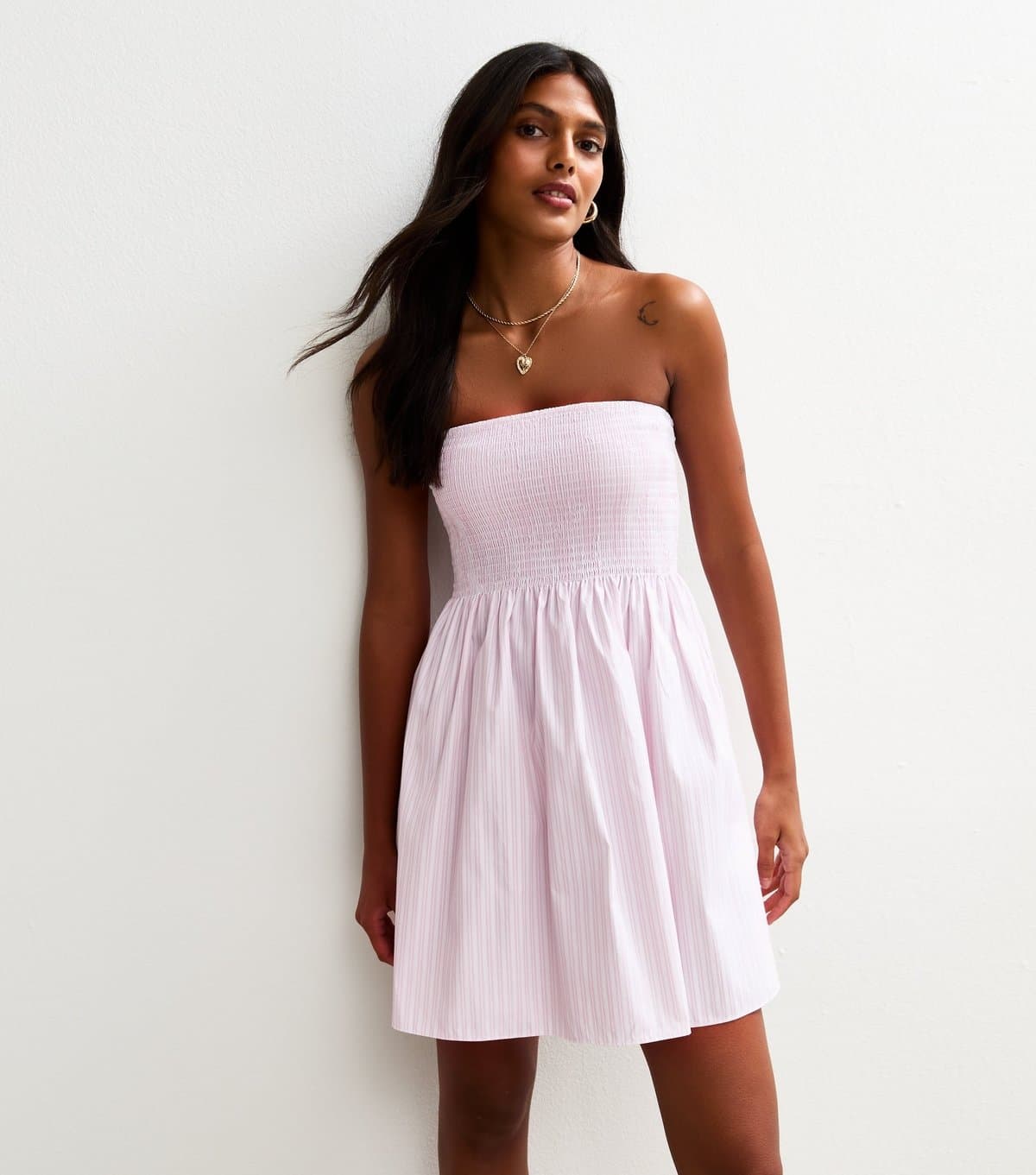 New Look Women's Pink Striped Bandeau Mini Dress New Look