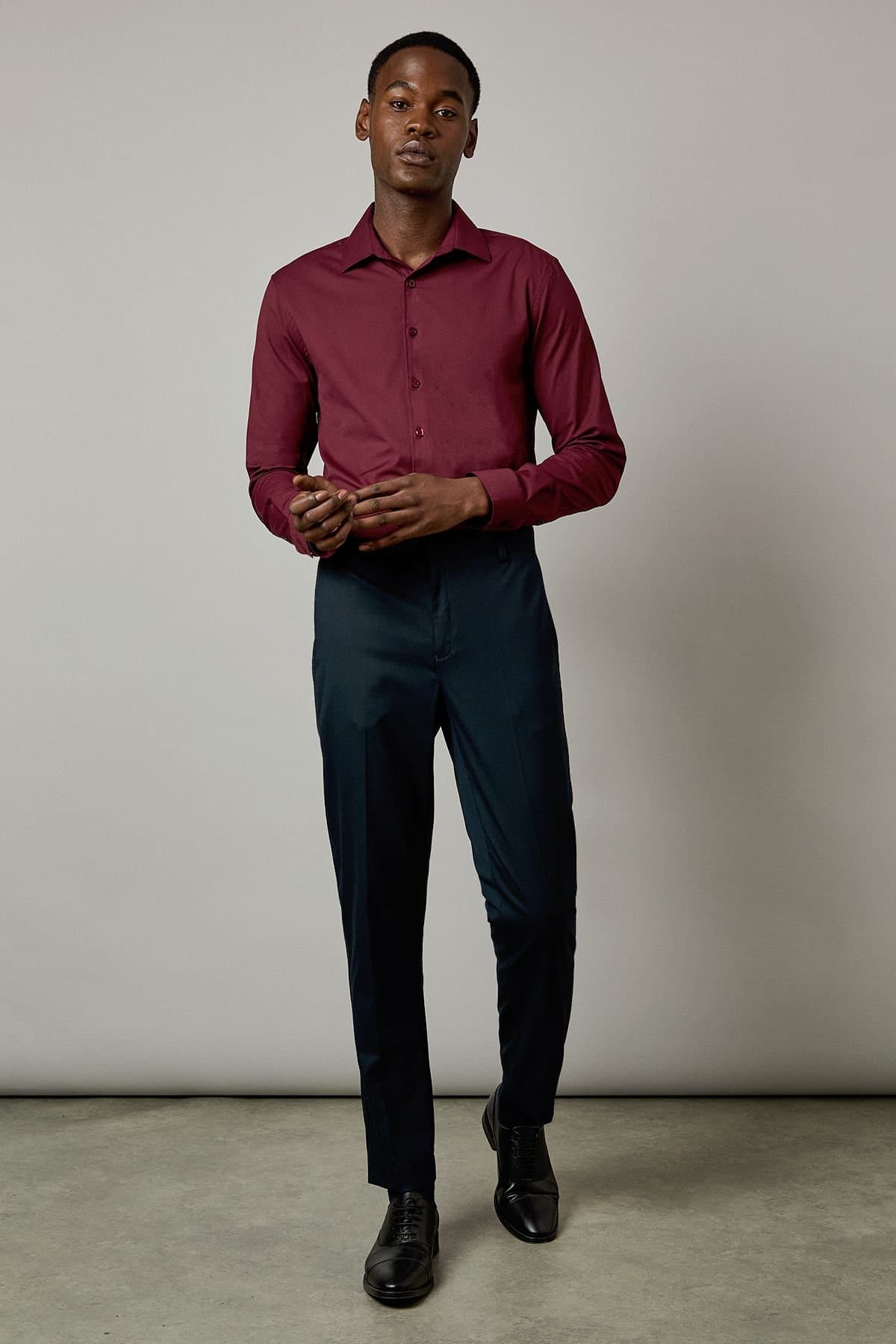 Burton Burton Burgundy Easy Iron Slim Fit Long Sleeve Shirt