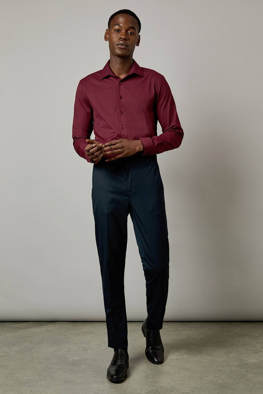 Burton Burton Men's Burgundy Easy Iron Slim Fit Long Sleeve Shirt - 3