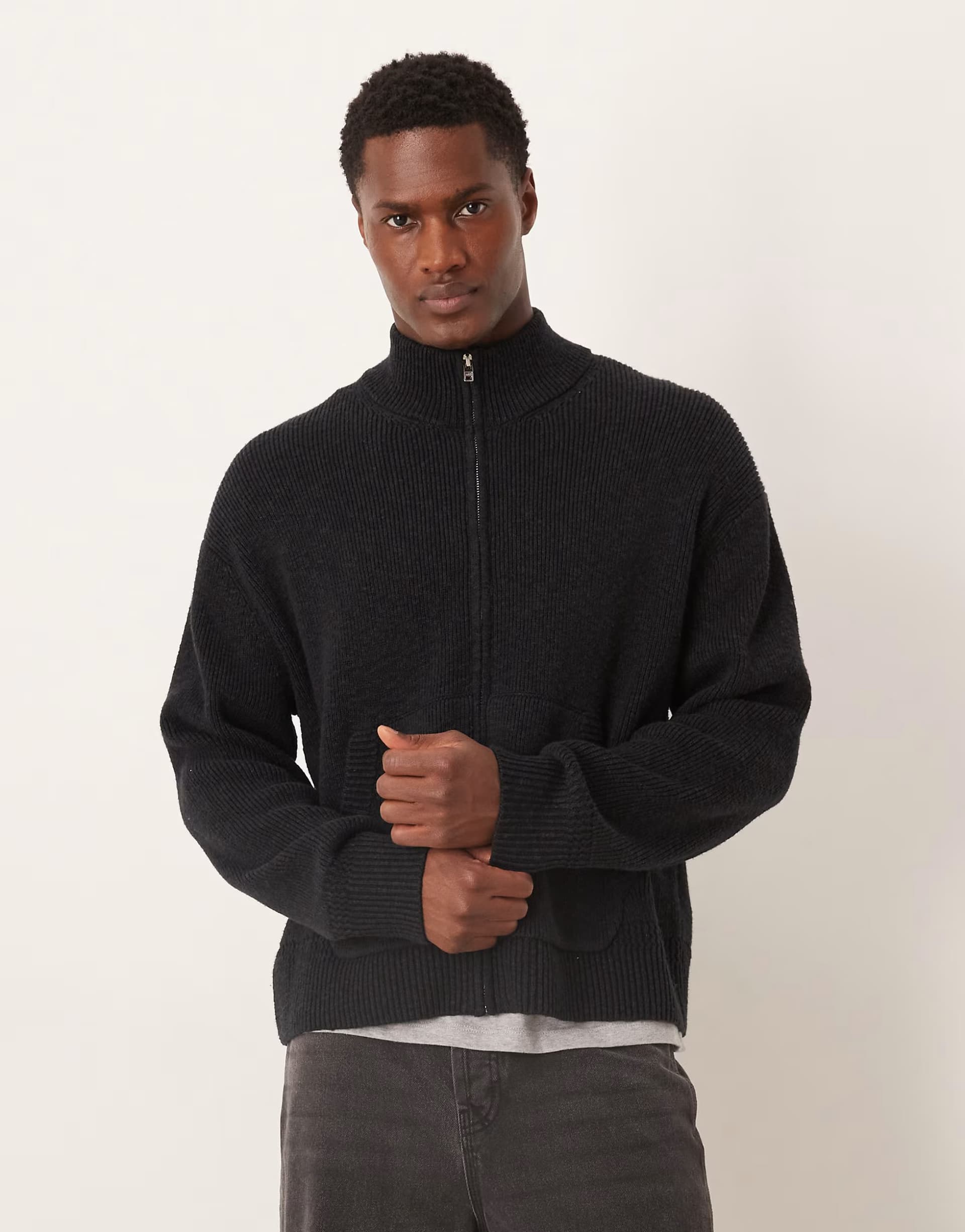 ASOS Abercrombie & Fitch high neck zip through cardigan in black