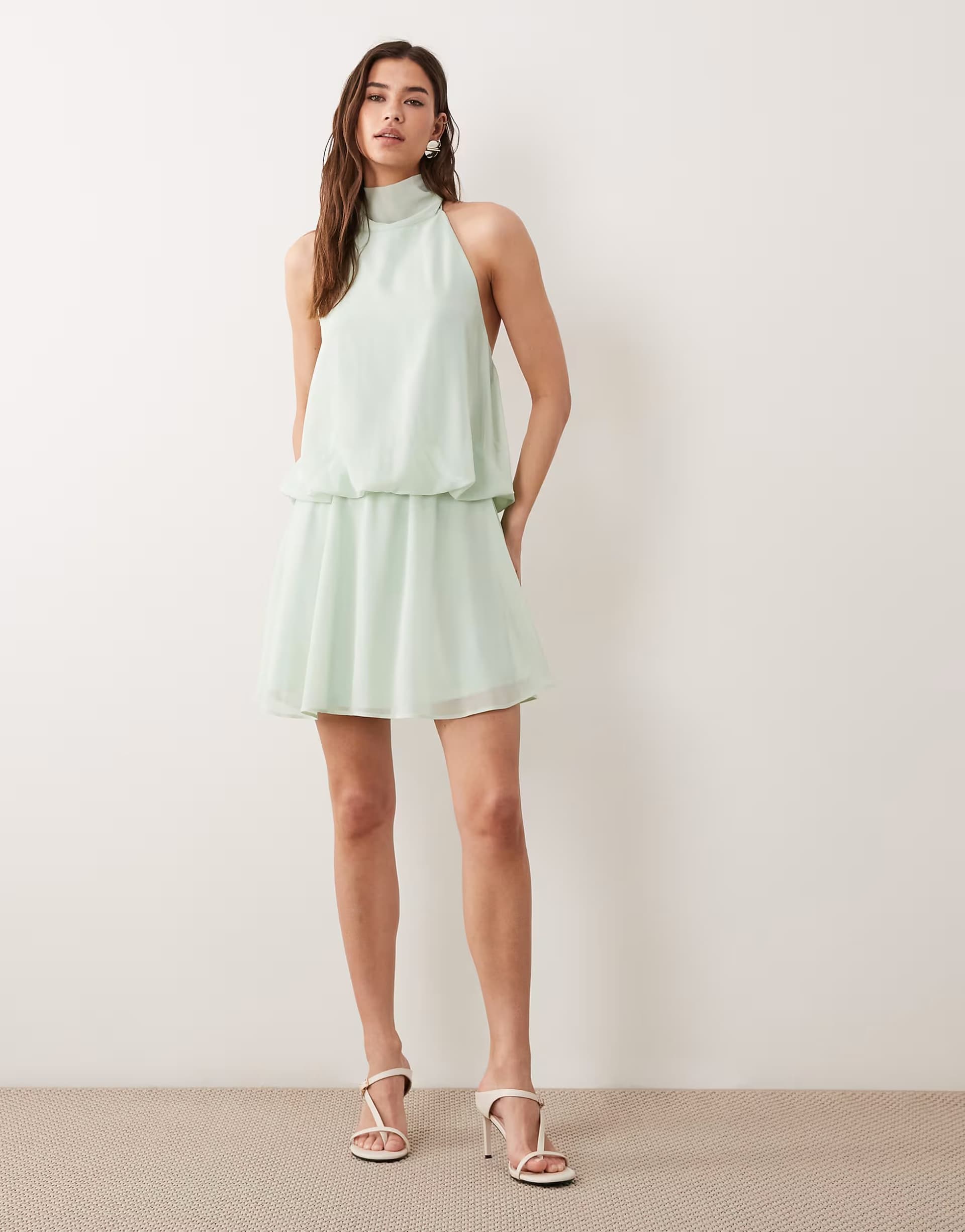 ASOS ASOS DESIGN halter neck mini dress in sage