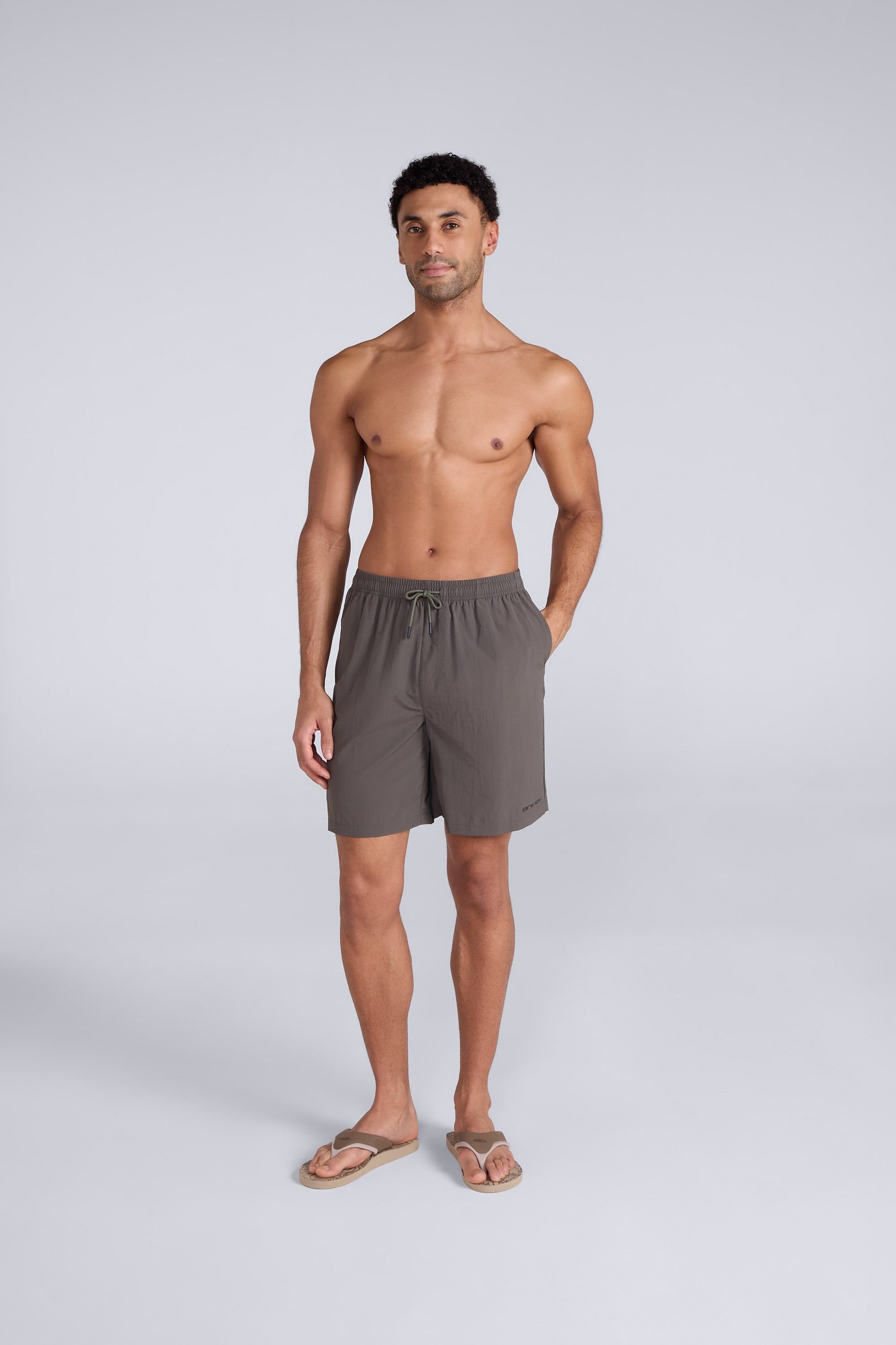 Animal Animal Men's 'Reeva' Lightweight Water Resistant Inner Drawcord Waist Swim Shorts in Khaki - 2