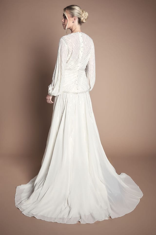 Coast Coast Women's Petite Long Sleeve Linear Embellished Wedding Dress in Ivory - 3