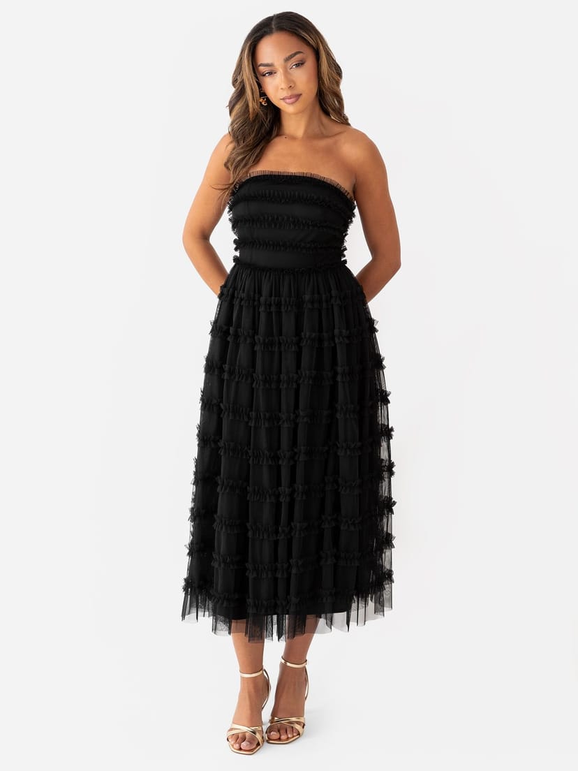 Anaya with Love Anaya with Love Women's Bandeau Ruffle Midi Dress in Black - 1