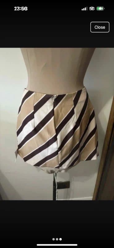 ASOS Design chocolate brown beige stripes retro mini skirt 70s neutral tones size 10
