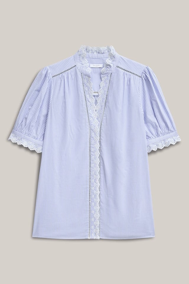 Hobbs London Hobbs London Women's Naima Scalloped Lace Trim Pintuck Blouse in Baby Blue - 2