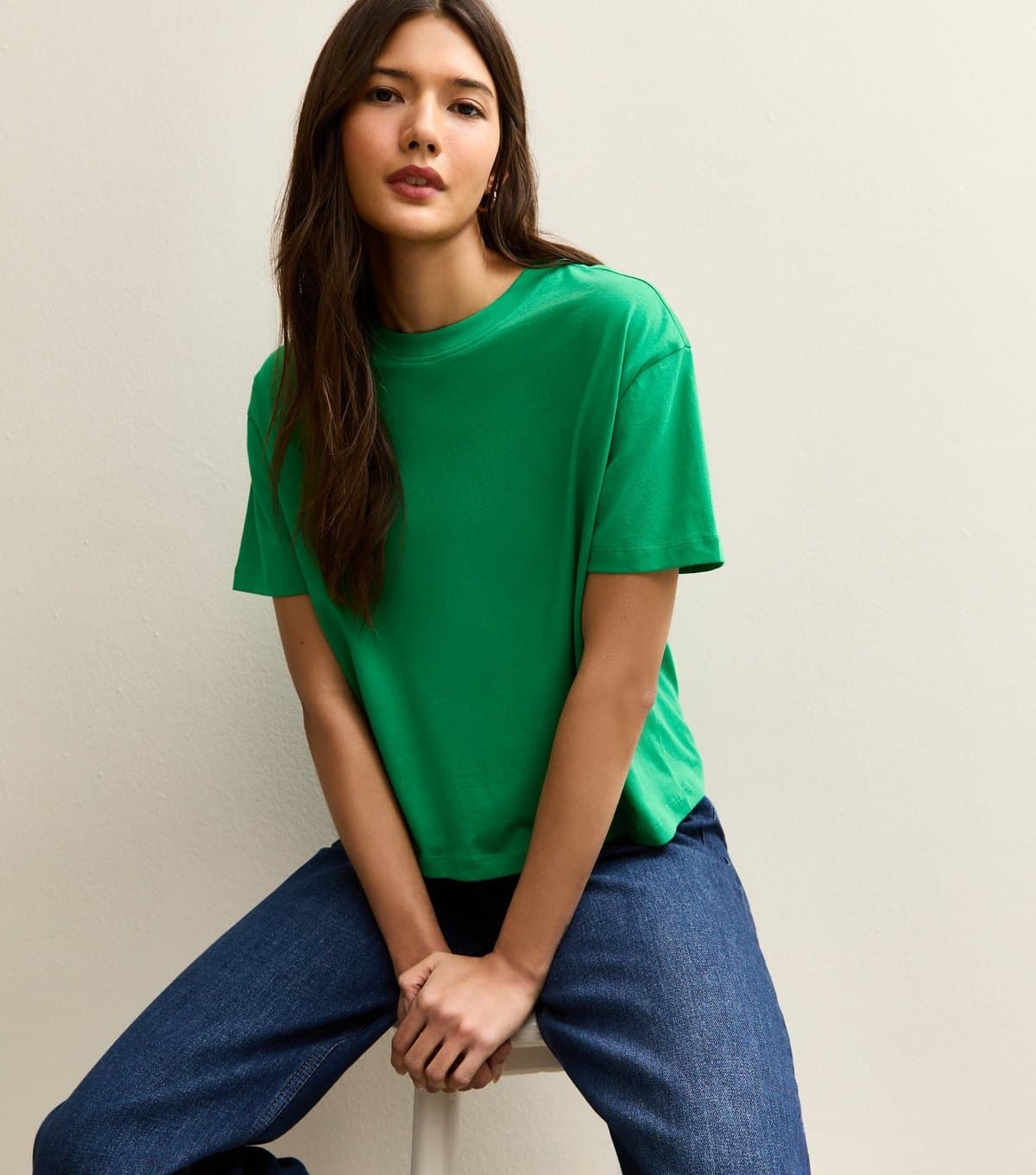 New Look Women's Dark Green Cotton Boxy Fit T-Shirt New Look