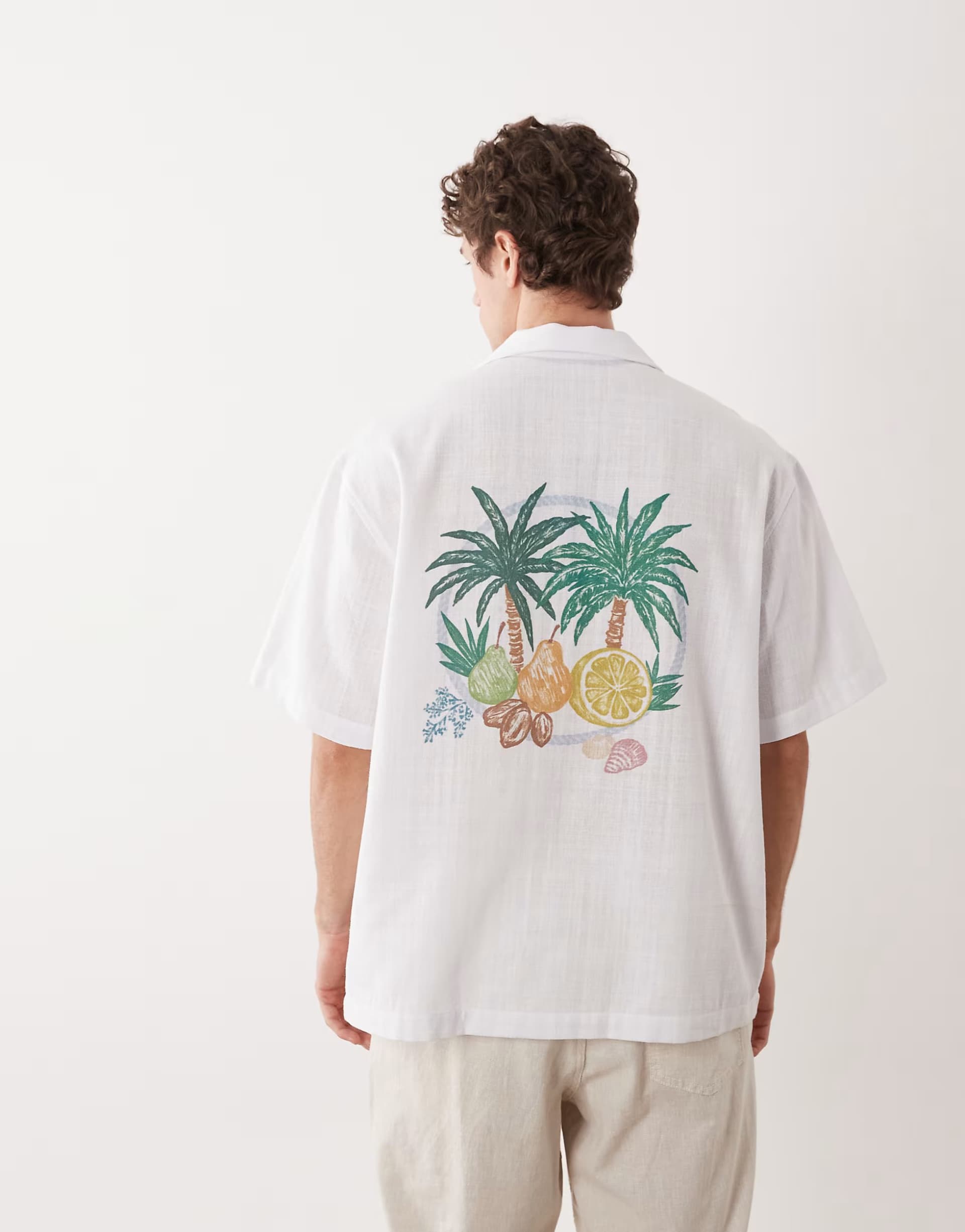 ASOS ASOS DESIGN oversized shirt with fruit back print in off white
