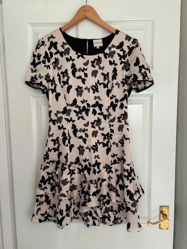 Reiss REISS pink & black silk butterfly dress - size 8-10 - 1