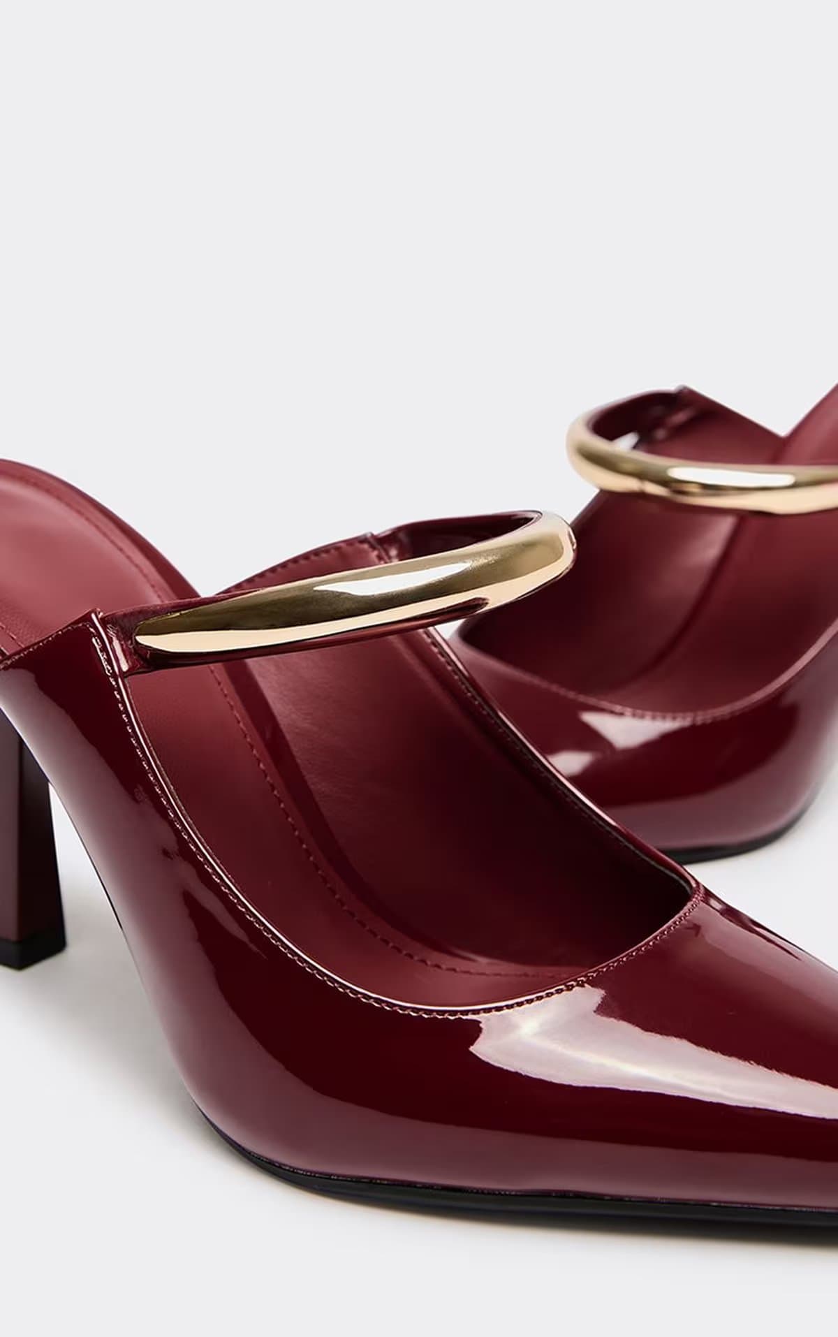 EGO Indy Trim Detail Pointed Toe Court Heel Mule In Burgundy Patent, Women's Size UK 3