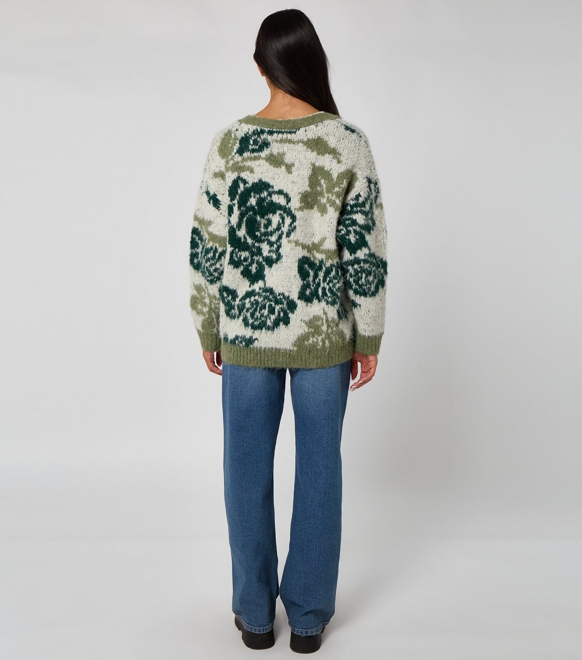 Urban Bliss Women's Green Floral Chunky Knit Cardigan Urban Bliss New Look - 4