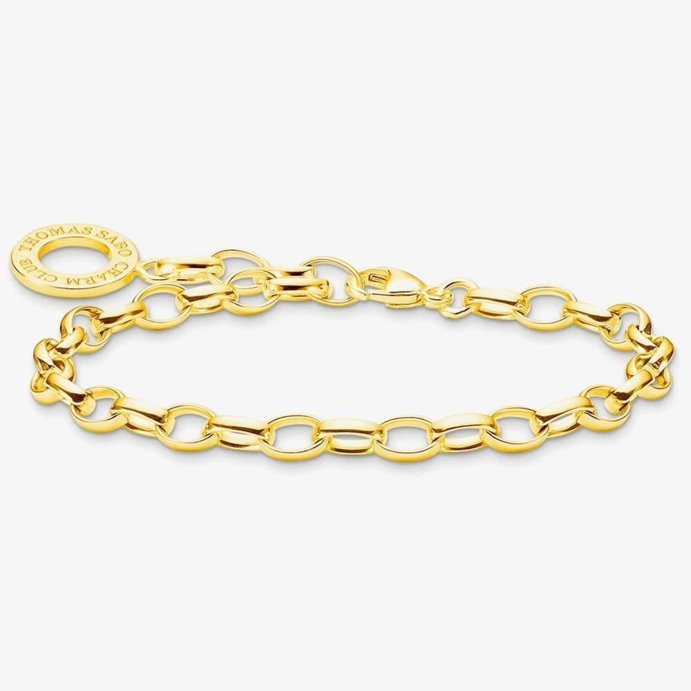 Thomas Sabo THOMAS SABO Women's 18ct Gold Plated Oval Belcher Charm Bracelet X0031-413-39-L19, 5