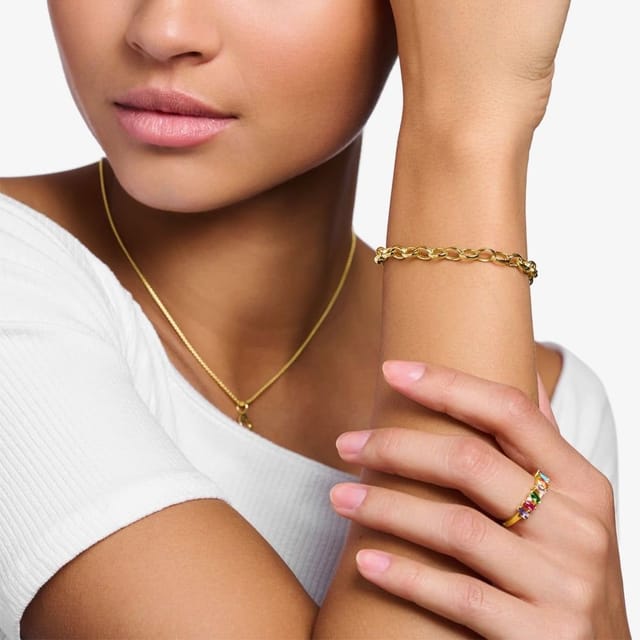 Thomas Sabo THOMAS SABO Women's 18ct Gold Plated Oval Belcher Charm Bracelet X0031-413-39-L19, 5 - 3