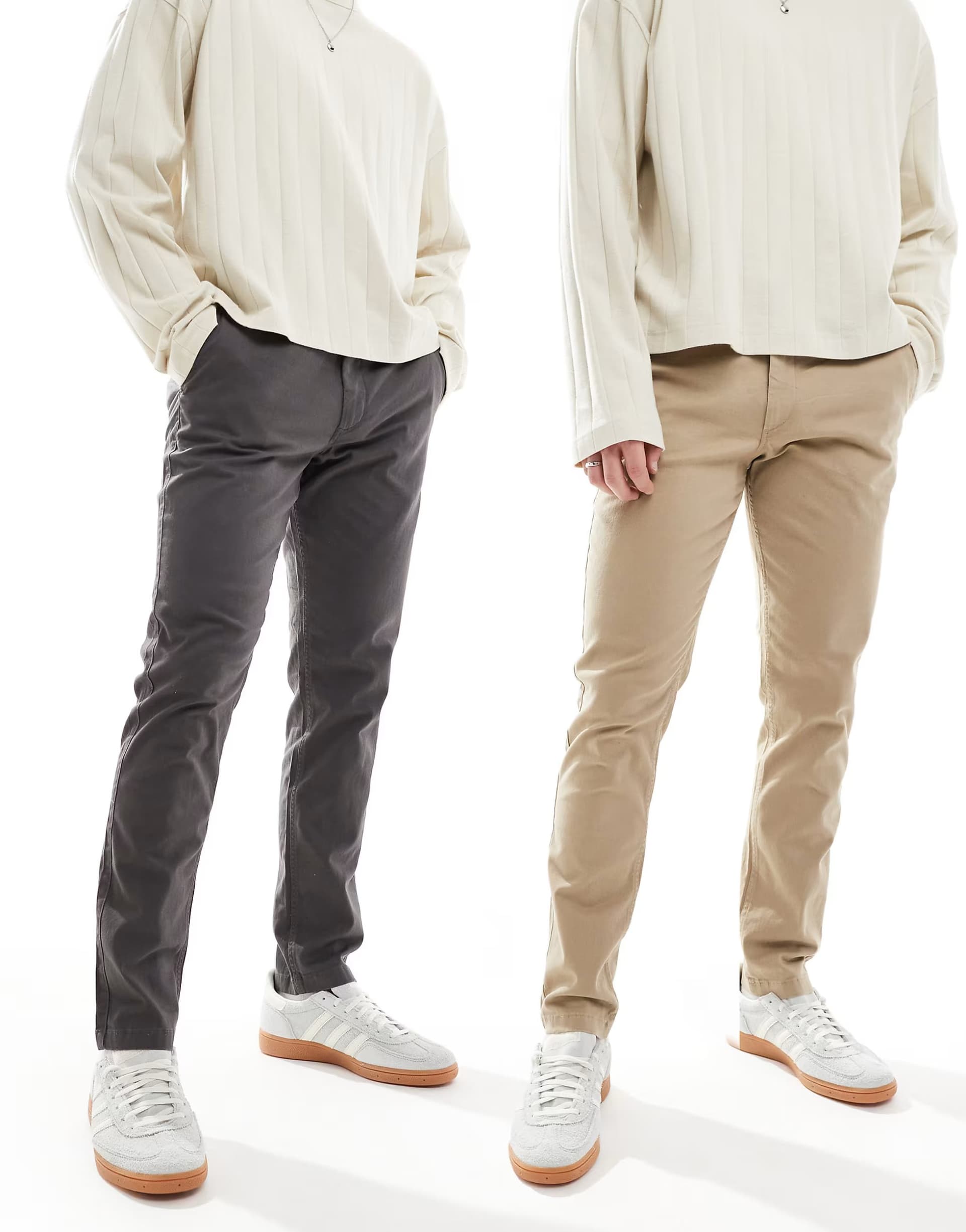 ASOS Jack & Jones 2 pack chinos in beige & dark grey