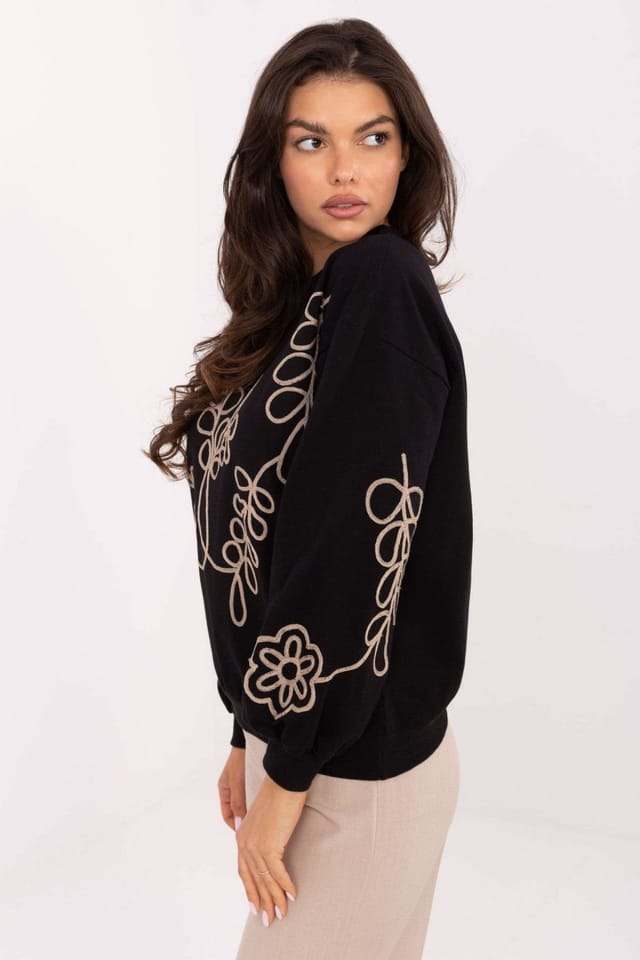 Love Lace Love Lace Women's Soft Cotton Elastane Embroidered Casual Sweatshirt in Black - 2