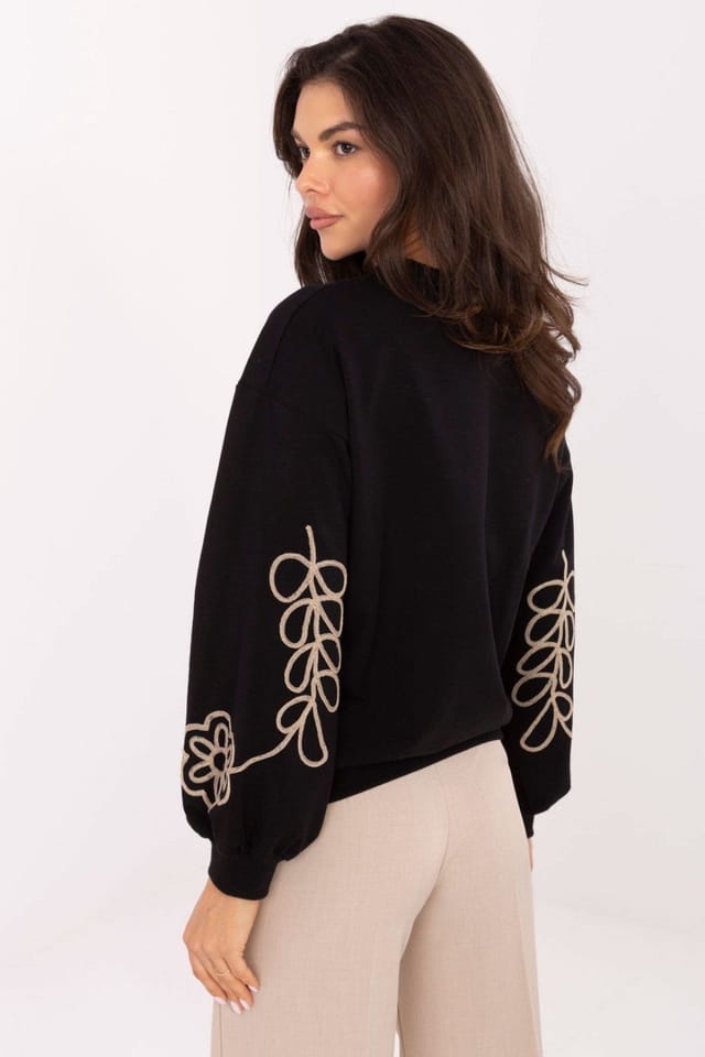 Love Lace Love Lace Women's Soft Cotton Elastane Embroidered Casual Sweatshirt in Black - 3