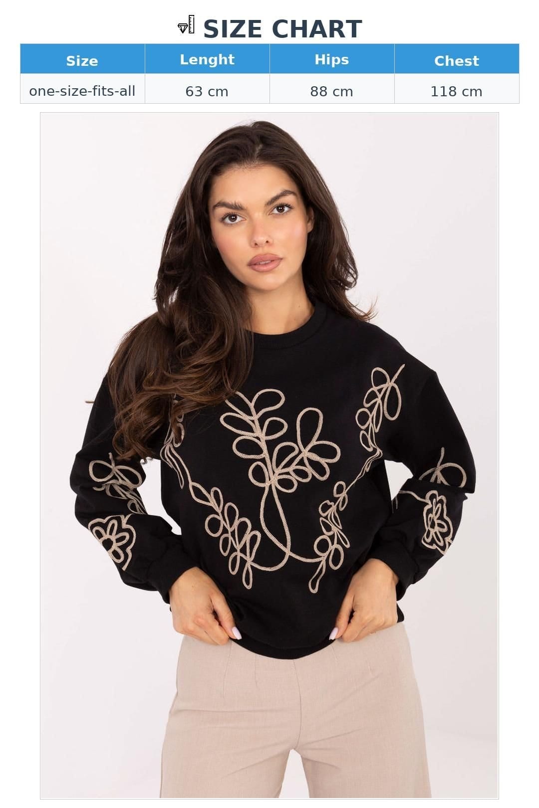 Love Lace Love Lace Women's Soft Cotton Elastane Embroidered Casual Sweatshirt in Black - 4
