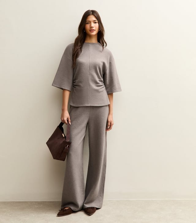 New Look Women's Mid Grey Soft Touch Wide Leg Trousers New Look - 2