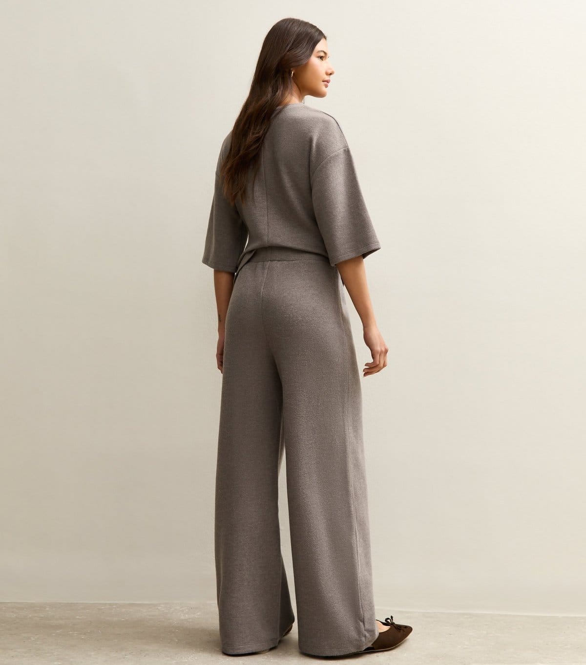 New Look Women's Mid Grey Soft Touch Wide Leg Trousers New Look - 4