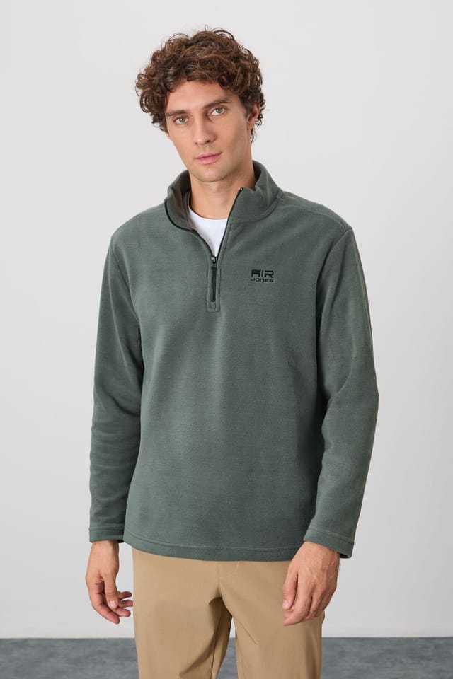 Tommy Life Tommy Life Men's Half-Zip Plush Sweatshirt in Khaki - 3