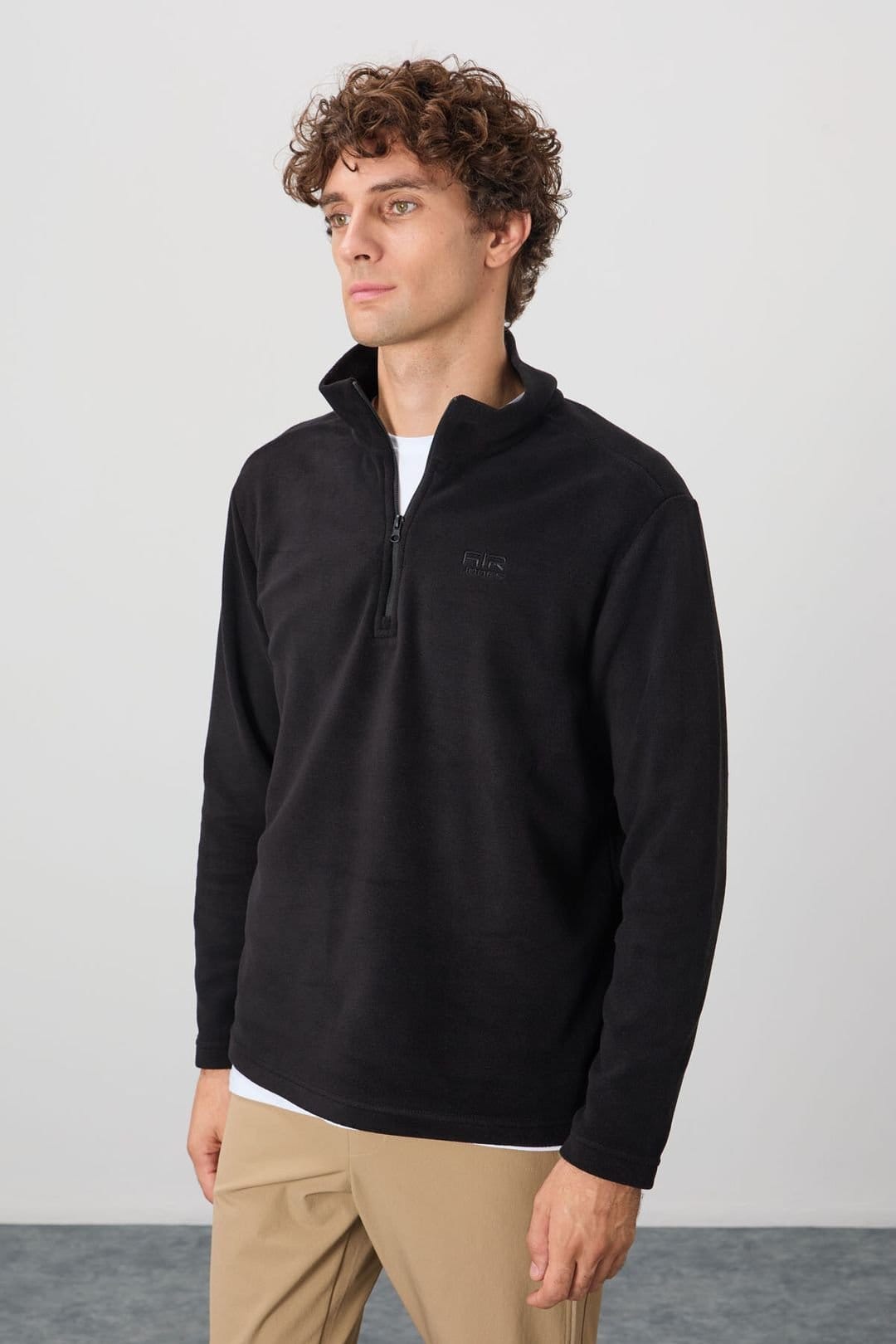 Tommy Life Tommy Life Men's Half-Zip Plush Sweatshirt in Khaki - 4